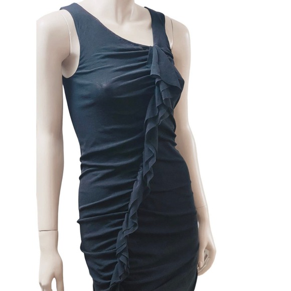Jean Paul Gaultier Soleil Vintage Black Ruffle Midi Length Sheath Dress Size M - Picture 10 of 14